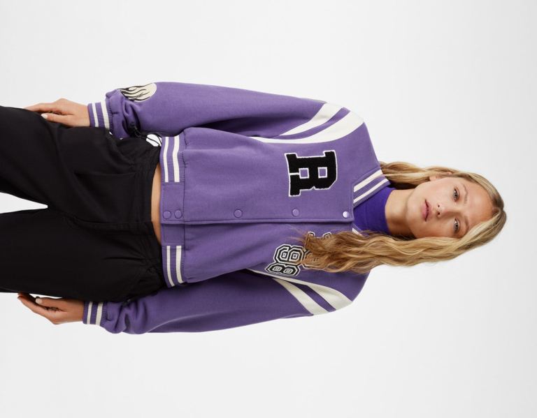 Bershka Cropped Varsity Jassen Dames Paars | ebGYYvT9g4Z