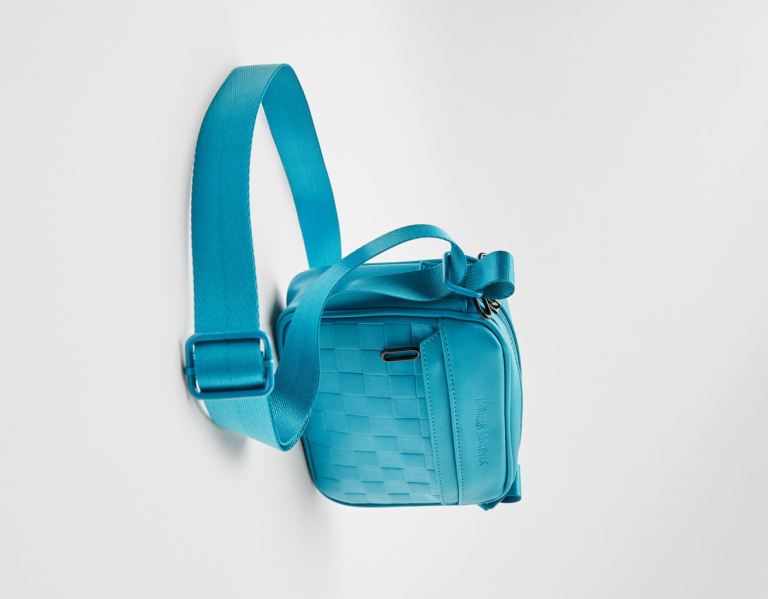 Bershka Crossbody With Checkered Print Effect Tassen Heren Turquoise | HDQwgLU3QID