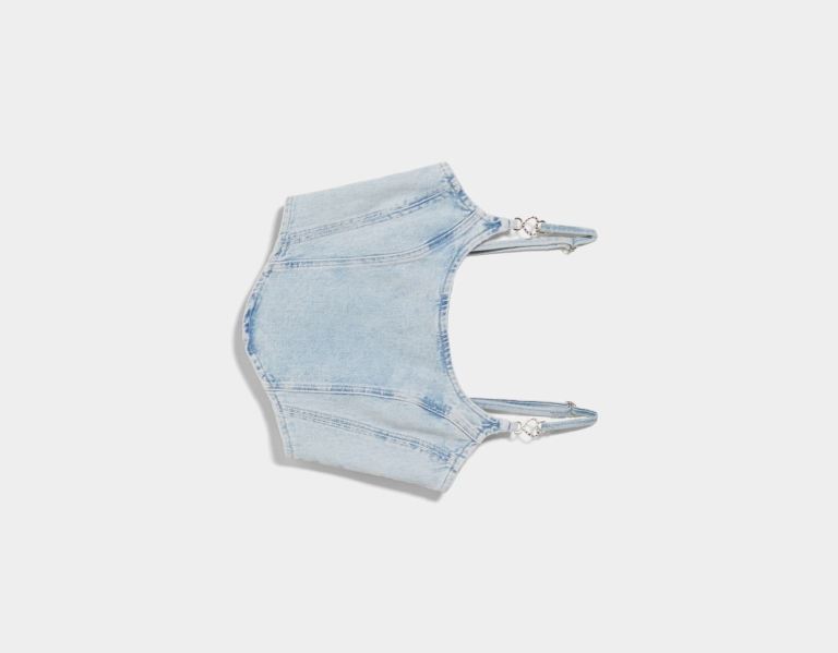 Bershka Denim Corset Topjes Dames Lichtblauw | PhNoXPs3mAN