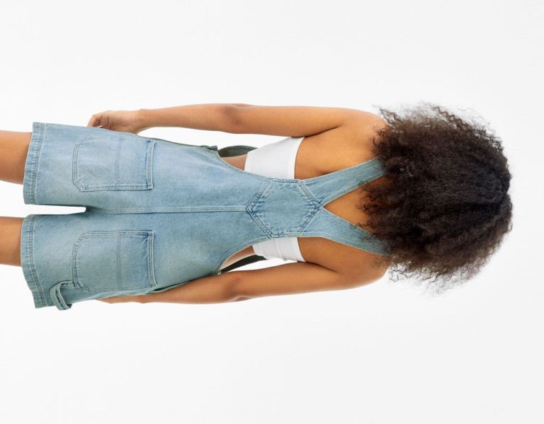 Bershka Denim Overalls With Carpenter Details Jurken Dames Lichtblauw | AL451fHicUo