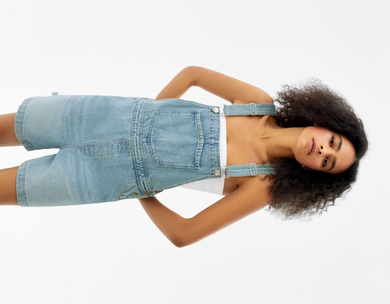 Bershka Denim Overalls With Carpenter Details Jurken Dames Lichtblauw | AL451fHicUo