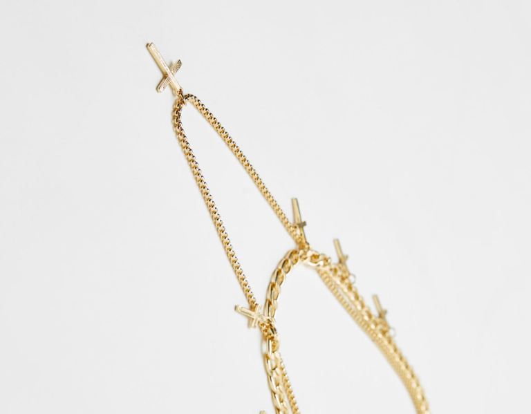 Bershka Double Cross Necklace Sieraden Heren Goud | CPmxDFk0km3