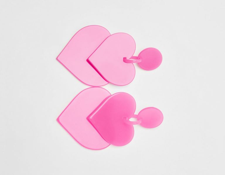 Bershka Double Heart Xl Earrings Sieraden Dames Fuchsie | qaOOuU2OBTF