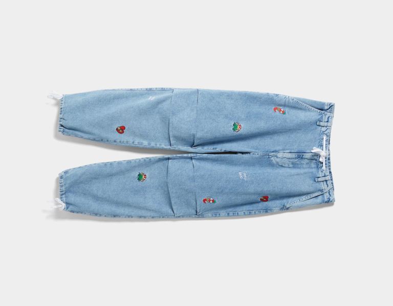 Bershka Embroidered Jeans Parachute Dames Lichtblauw | GWG2tTSbdOo