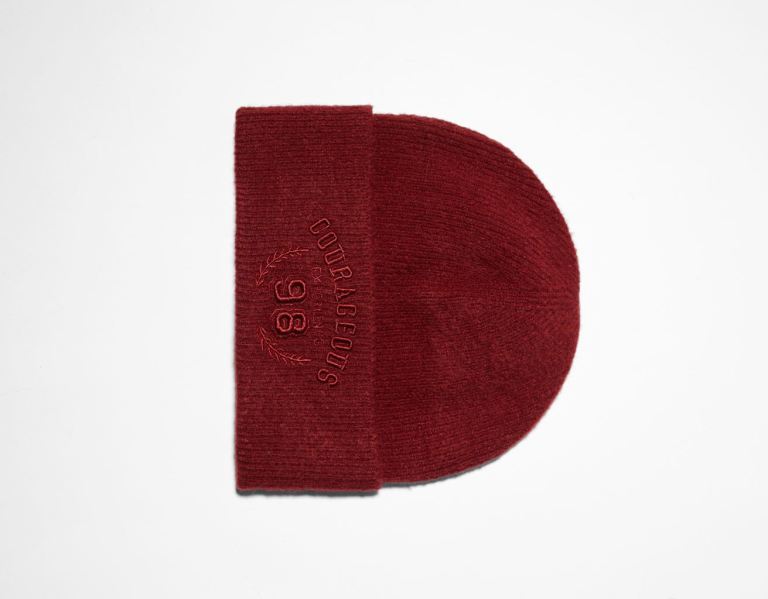 Bershka Embroidered Varsity Beanie Caps Heren Donkerrood | BIN6p8aXvUl