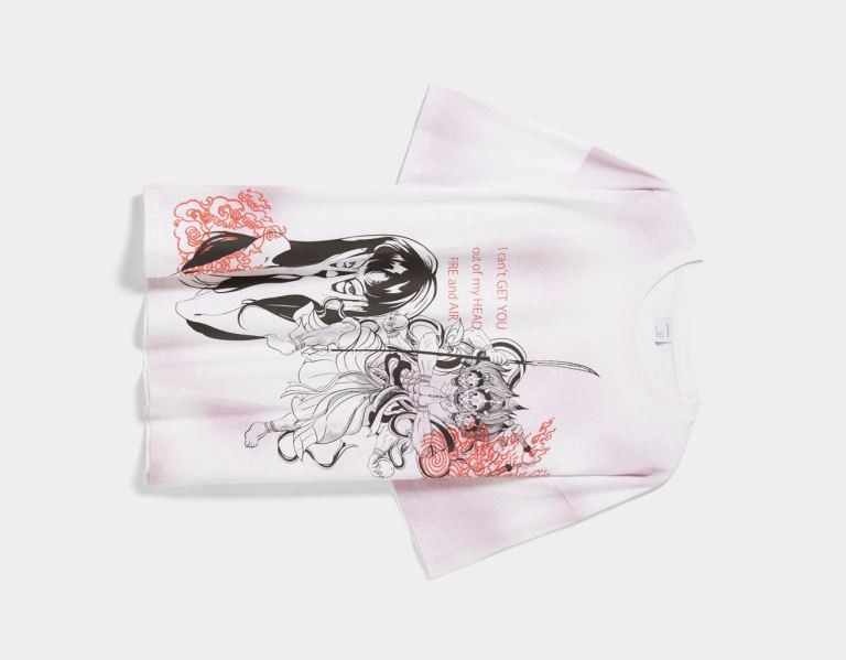 Bershka Extra Loose Fit Kort Sleeve With An Anime Print T-shirts Heren Wit | 05yEYPaa8bY