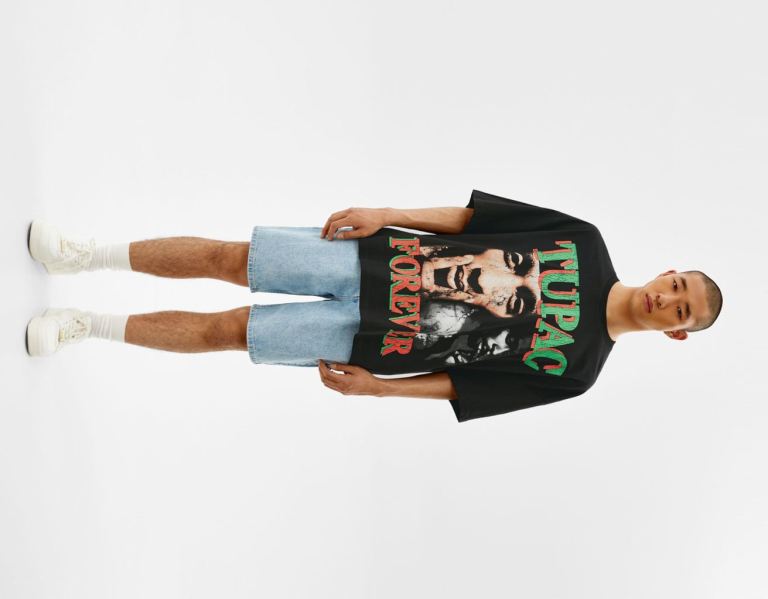 Bershka Extra Loose Kort Sleeve Tupac T-shirts Heren Zwart | VPNvllWviUJ