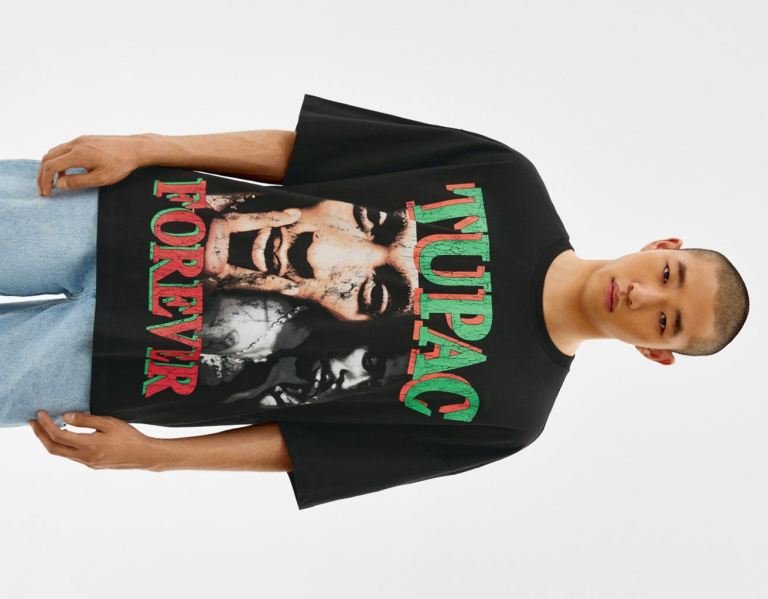 Bershka Extra Loose Kort Sleeve Tupac T-shirts Heren Zwart | YH8XhT8gINl