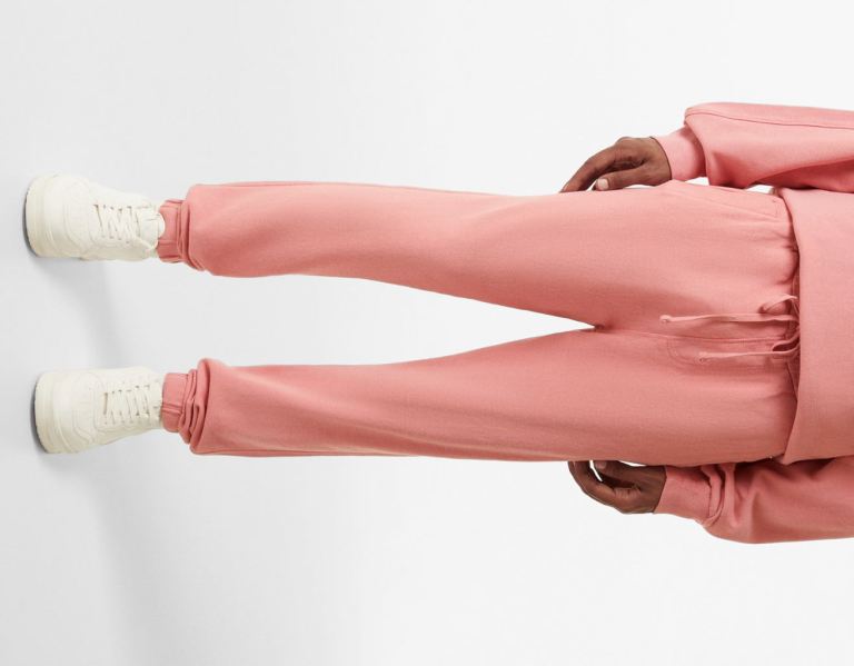 Bershka Faded Plush Joggers Broek Heren Roze | SQUlPJQkgbu