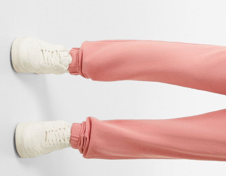 Bershka Faded Plush Joggers Broek Heren Roze | SQUlPJQkgbu