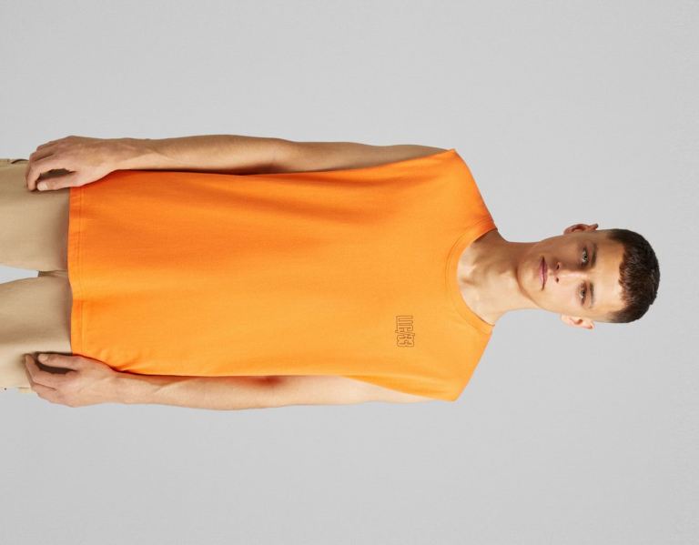 Bershka Faux Leren T-shirts Heren Oranje | l2EclaERwAQ