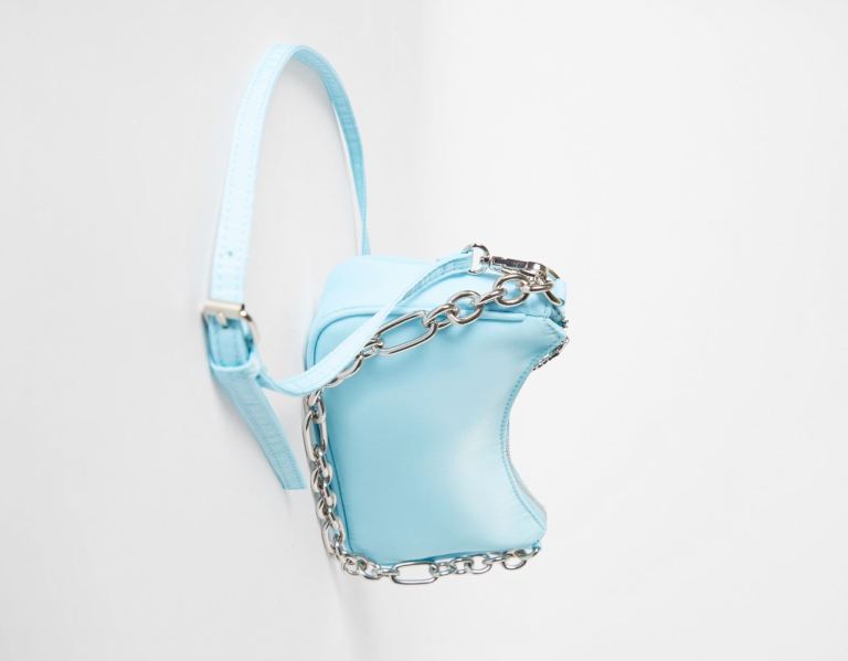 Bershka Faux-nylon Crossbody With Chain Riemen Tassen Dames Blauw | 7tUchC2laiD