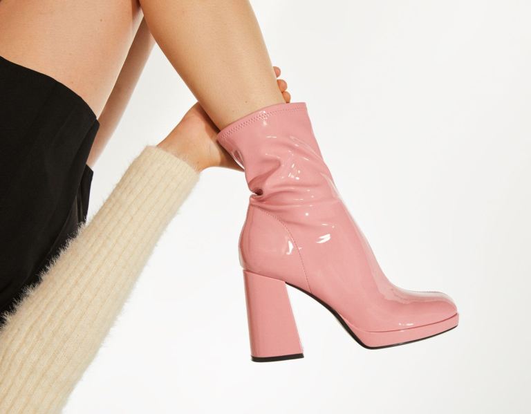 Bershka Fitted High-heel Mini Platform Enkellaars Dames Roze | m9Yz8ScCQYr