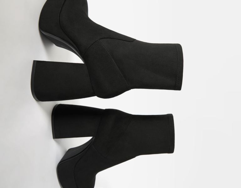 Bershka Fitted High-heel Platform Enkellaars Dames Zwart | 9pG45s3JxKc