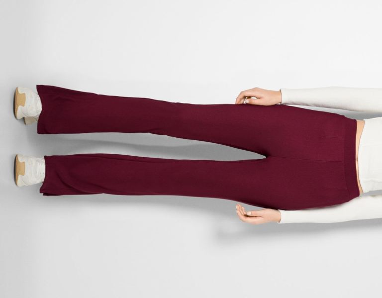 Bershka Flared Ottoman Broek Dames Donkerrood | TTkUpjVwSjM