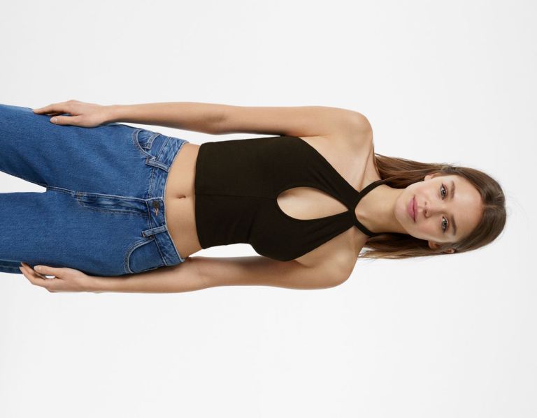 Bershka Front Cut-out Bandjes Topjes Dames Zwart | VAPOd23Vbte