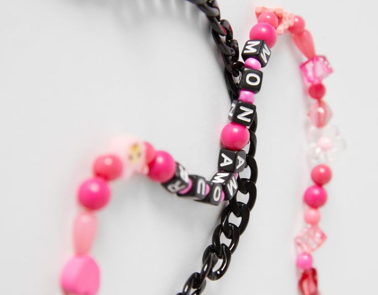 Bershka Funny Love Necklace Sieraden Heren Roze | JBuzUkiBwxN