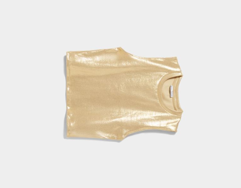 Bershka Geribbeld Foil Mouwloos T-shirts Dames Goud | Cr7x84dazrh