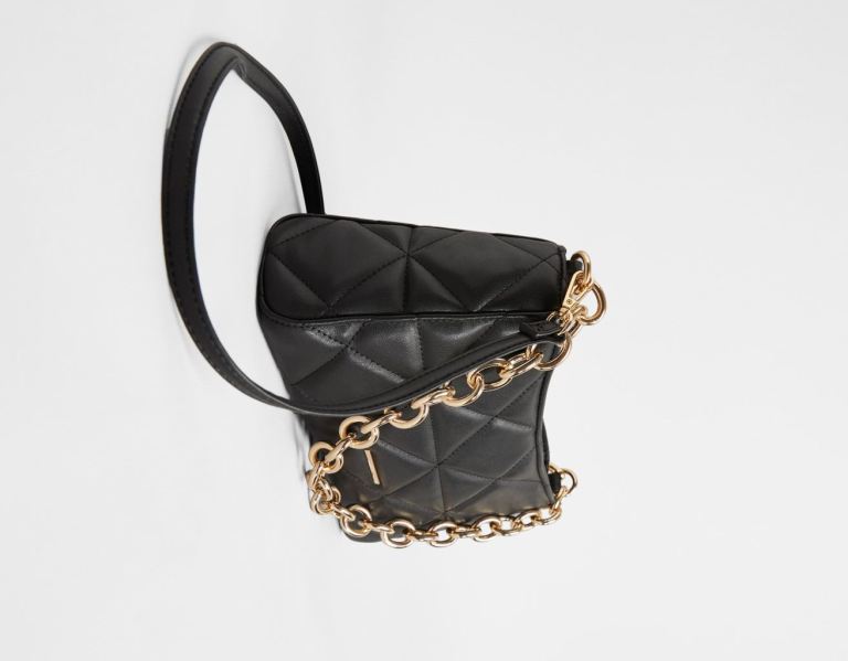 Bershka Gewatteerd Hand With Chunky Chain Handle Tassen Dames Zwart | JX7MErB77x9