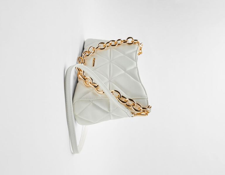 Bershka Gewatteerd Hand With Chunky Chain Handle Tassen Dames Wit | MAwilIEVabx