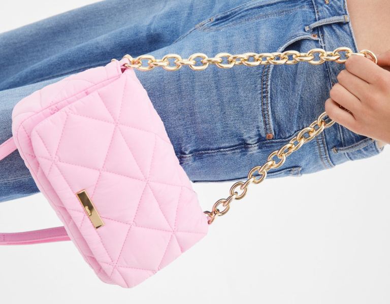 Bershka Gewatteerd Nylon-effect With Thick Chain Tassen Dames Roze | HPRVDsjh5Rq