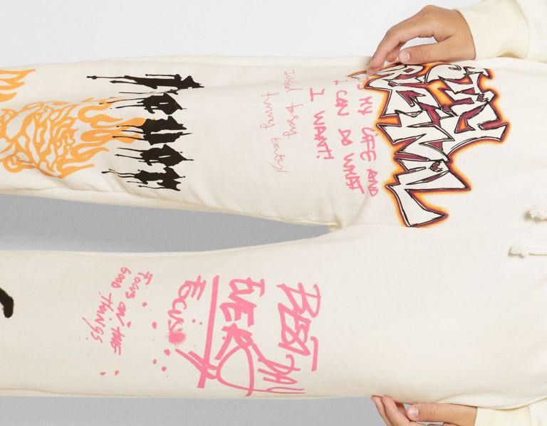 Bershka Graffiti Print Joggers Broek Dames Wit | TszdDYRTFft