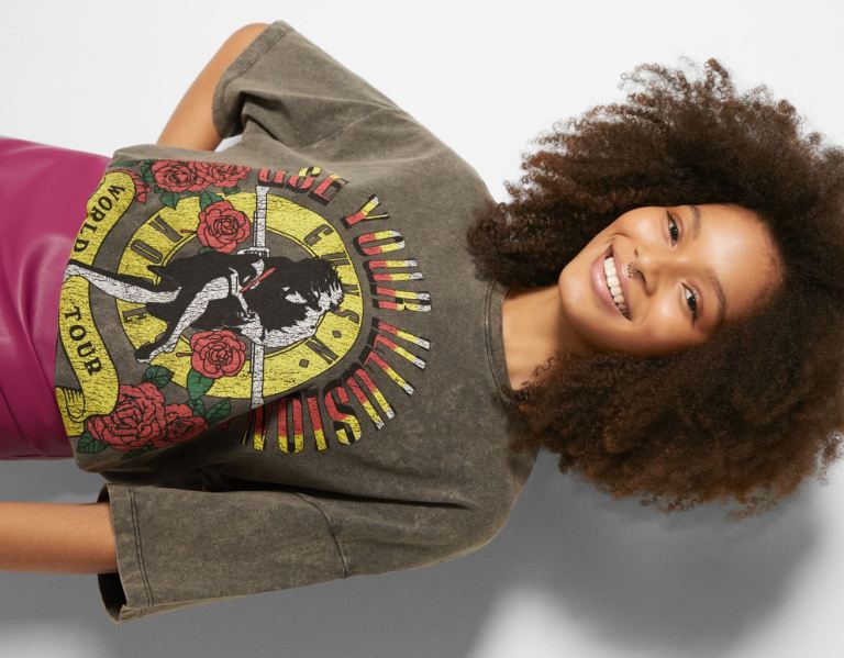 Bershka Guns N’ Roses Print Kort Sleeve T-shirts Dames Grijs | h7dAmbjwWjB