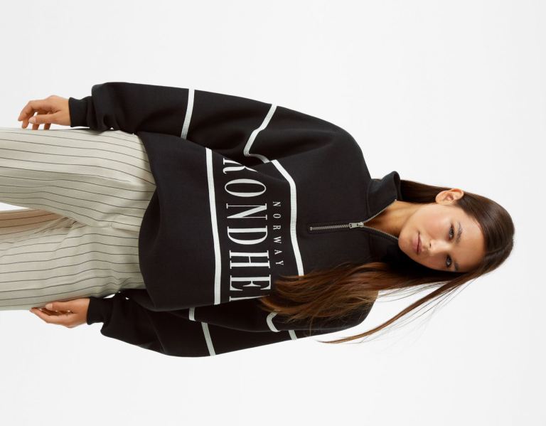 Bershka High Neck Rits With Print Sweatshirts Dames Zwart | NpXrIGXqxkE