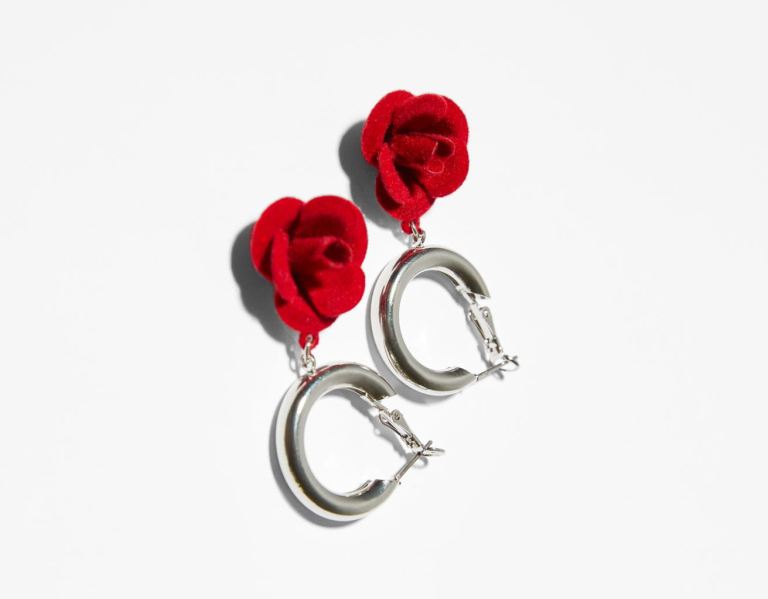 Bershka Hoop Earrings With Flower Charm Sieraden Dames Zilver | cPwYy5i483f