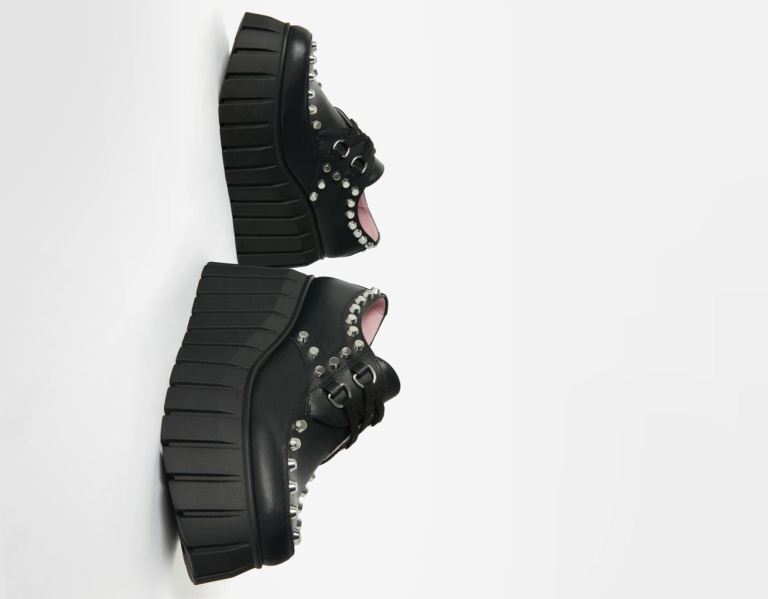 Bershka Kanten-up Platform Shoes With Studs Platte Schoenen Dames Zwart | pWunqPIbgm6