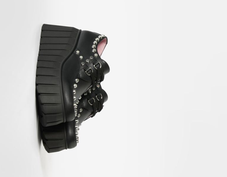 Bershka Kanten-up Platform Shoes With Studs Platte Schoenen Dames Zwart | pWunqPIbgm6