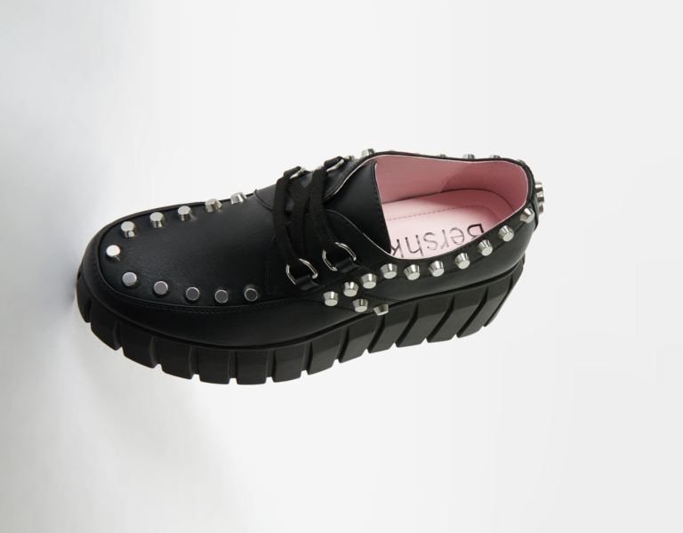 Bershka Kanten-up Platform Shoes With Studs Platte Schoenen Dames Zwart | pWunqPIbgm6