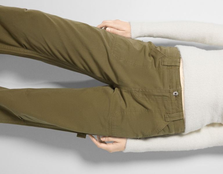 Bershka Katoenen Cargo Carpenter Broek Dames Khaki | E1PDDaoKKjJ