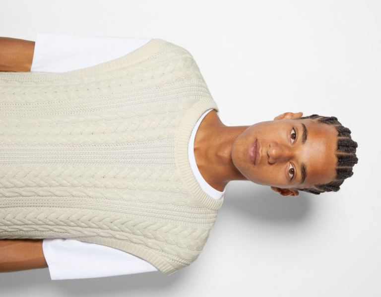 Bershka Kort Cable-knit Vest Cardigan Heren Room | oLpjPEAYaa1