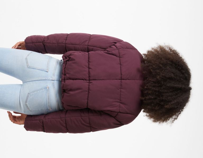 Bershka Kort Puffer Jassen Dames Donkerrood | knMlhVKOhAd