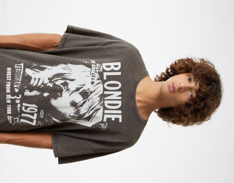 Bershka Kort Sleeve Blondie Print T-shirts Heren Zwart | u18i3iSxcpX