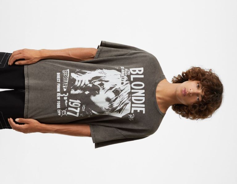 Bershka Kort Sleeve Blondie Print T-shirts Heren Zwart | u18i3iSxcpX