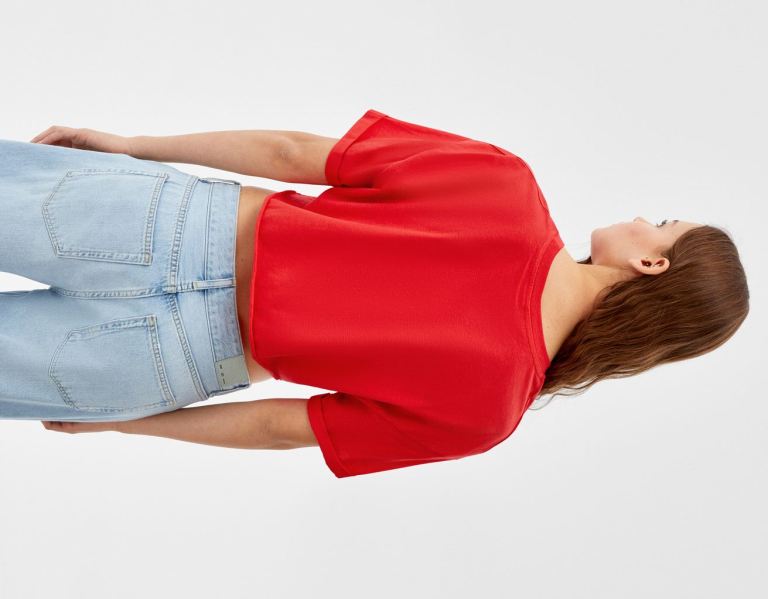 Bershka Kort Sleeve Cropped T-shirts Dames Rood | tlteKlgaOOl