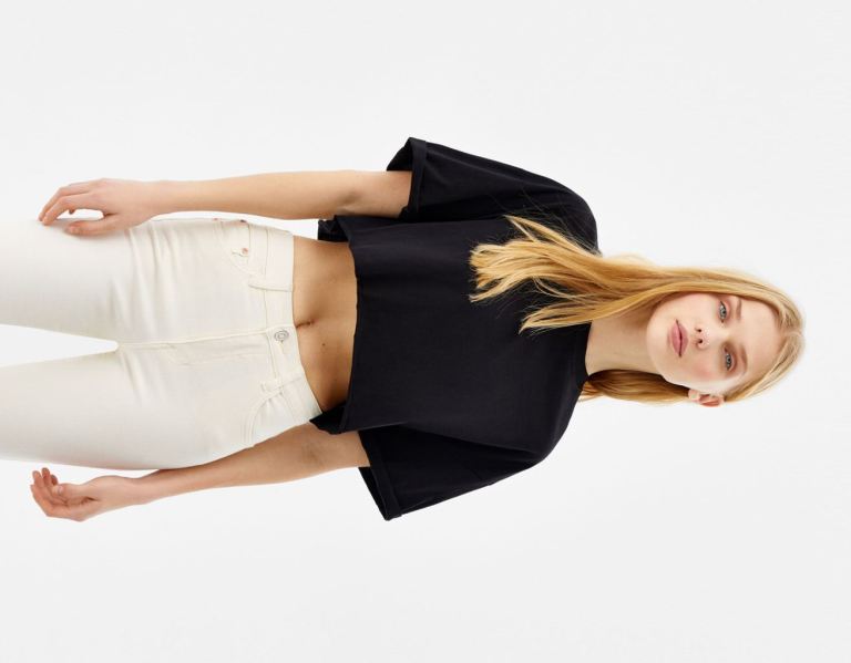 Bershka Kort Sleeve Cropped T-shirts Dames Zwart | uxi69VGescy