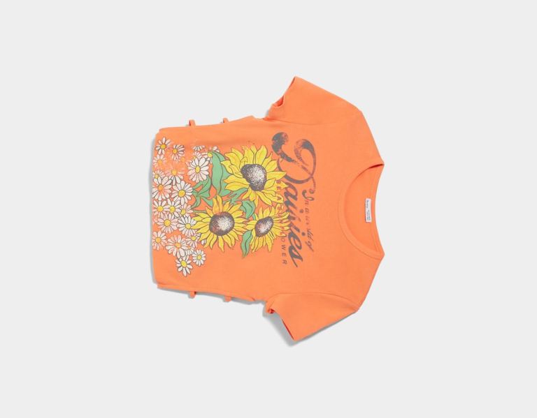 Bershka Kort Sleeve Floral Print T-shirts Dames Oranje | RhGQCYpB96B