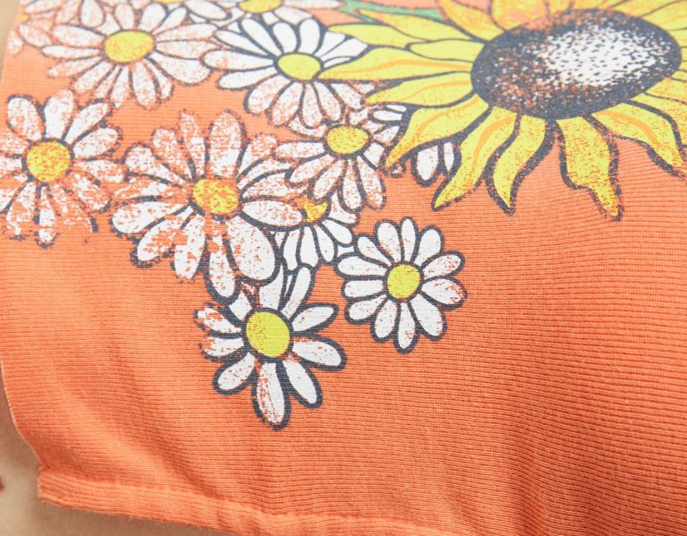 Bershka Kort Sleeve Floral Print T-shirts Dames Oranje | RhGQCYpB96B