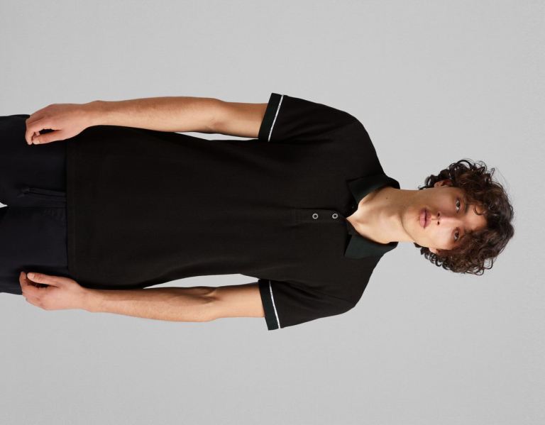 Bershka Kort Sleeve Piqué Polo Shirt T-shirts Heren Zwart | GebTgfe0OOn