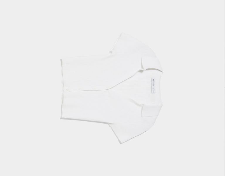 Bershka Kort Sleeve Polo Collar Top Gebreide Kleding Dames Wit | ihfk9jCKWUK