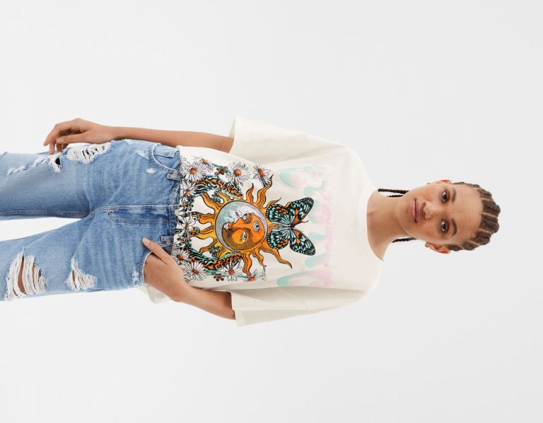 Bershka Kort Sleeve Printed T-shirts Dames Wit | Ja9CxGpRwZj