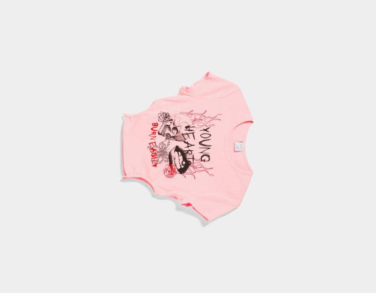 Bershka Kort Sleeve Printed With Cut-out Detail On The Sides T-shirts Dames Roze | RRdsQZjzArC