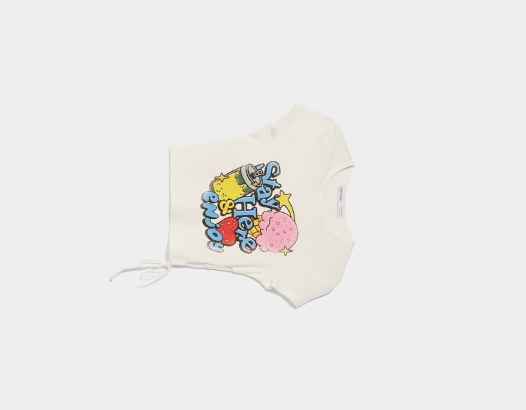 Bershka Kort Sleeve Printed With Kanten Up Side T-shirts Dames Wit | ZxFMdZs4tIn