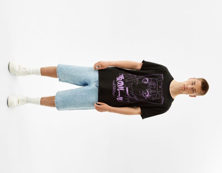 Bershka Kort Sleeve With Anime Print T-shirts Heren Zwart | x6hbpZDdHLO