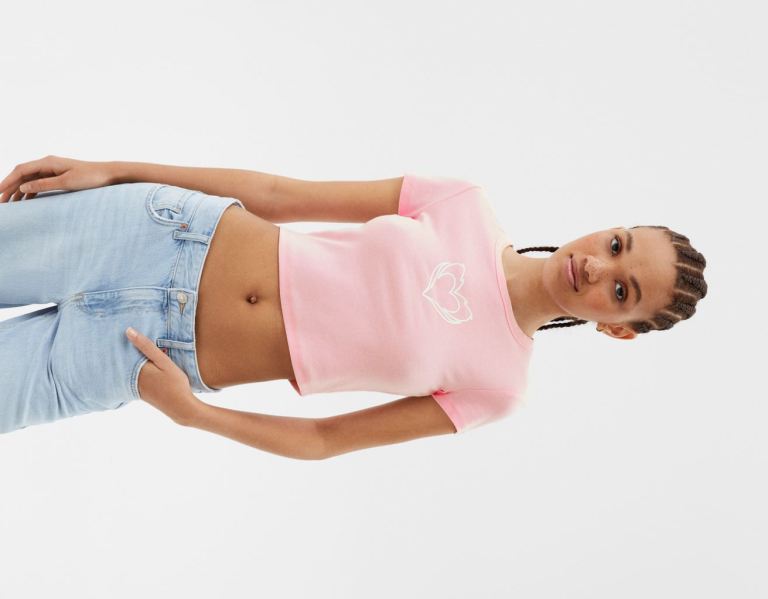 Bershka Kort Sleeve With Print T-shirts Dames Roze | crhLHjRbyBx