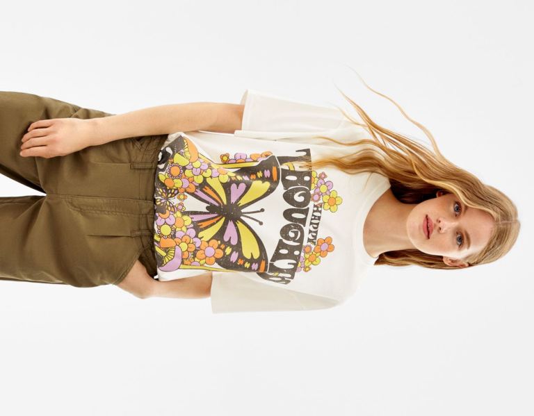 Bershka Kort Sleeve With Print T-shirts Dames Wit | tKli0Y1XyUL