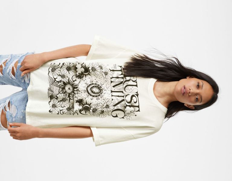 Bershka Kort Sleeve With Print T-shirts Dames Wit | u2c7T7y3IwK